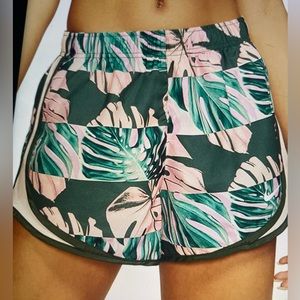 Nike Women's Green and Pink Leaf Print Shorts